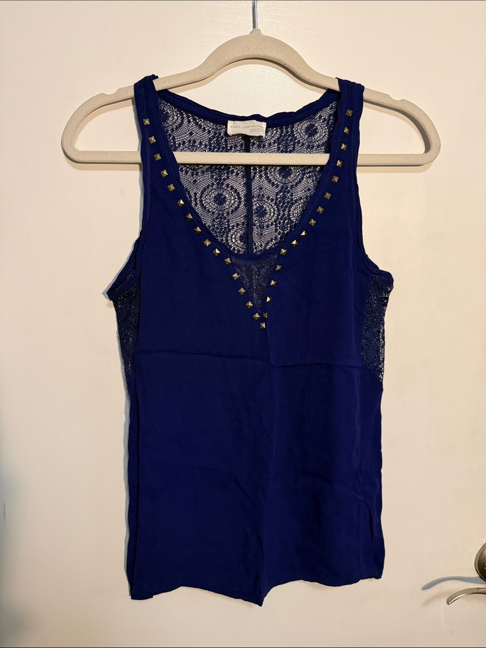 Zara Royal Blue Lace-Back Studded Tank